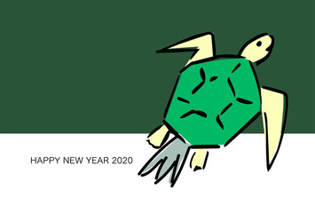 年賀状、年賀状2020、2020、年賀はがき、シンプル、はがきテンプレート、亀