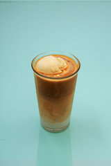 gelato affogato. a dessert with espresso coffee on ice cream.