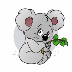 Koala Hold The Leaves Icon, Cute Cartoon Funny Character, Flat Design 