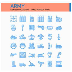 Army Icons Set. UI Pixel Perfect Well-crafted Vector Thin Line Icons. The illustrations are a vector.