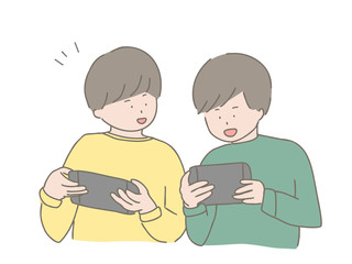 一緒にゲームをする男の子たち