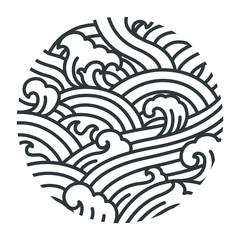 Water wave oriental style illustrate vector. Traditional line art graphic Japan. Thai. Chinese.