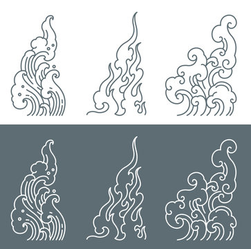 Oriental water and fire and  cloud symbolic vector.