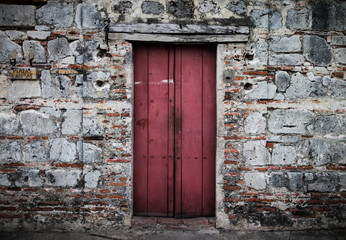 old door in brick wall