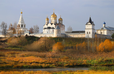 Photo of an ancient Christian monastery with Golden domes