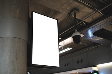 blank advertising billboard at airport,Mock up Poster media template Ads display in Subway station escalator
