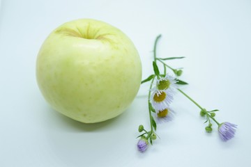 Green apple located on a white background