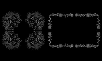 Tropical hand drawn floral frames. Outline set. Jungle foliage illustration. Floral set. Hand drawing. Vector isolated collection. Natural spring wedding card. Summer tropical leaf. Botanical frames