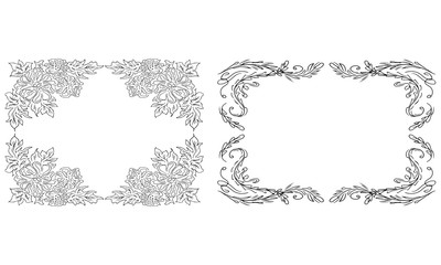 Tropical hand drawn floral frames. Outline set. Jungle foliage illustration. Floral set. Hand drawing. Vector isolated collection. Natural spring wedding card. Summer tropical leaf. Botanical frames