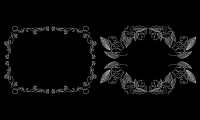 Tropical hand drawn floral frames. Outline set. Jungle foliage illustration. Floral set. Hand drawing. Vector isolated collection. Natural spring wedding card. Summer tropical leaf. Botanical frames