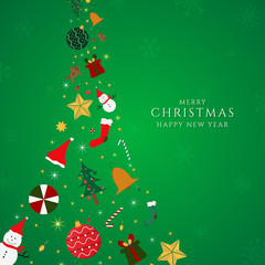 Gift fall from sky christmas green background with snowflake with space