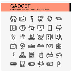 Gadget Icons Set. UI Pixel Perfect Well-crafted Vector Thin Line Icons. The illustrations are a vector.
