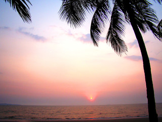 sunset on the ocean coast in pattaya