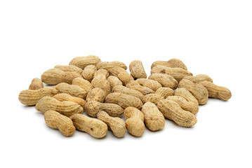 group dried peanuts isolated on white background