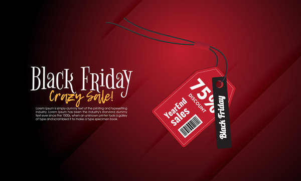 Black friday sale landing page. Red to black gradient backgroud. Discount banner shape. Sale 75% off price tag. Black Friday banner. Vector promotion shopping illustration. Modern concept design.