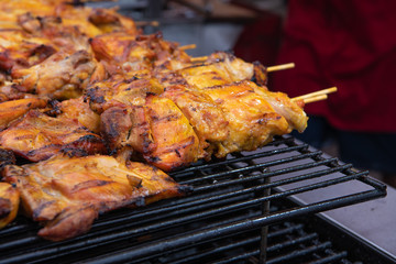 Delicious chicken grilled on a stick