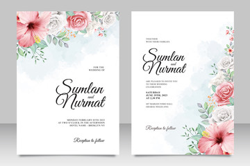 Elegant wedding card template with flower garden watercolor background