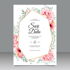 Geometric wedding invitation with flowers and leaves