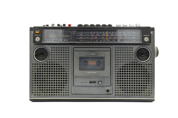 Retro ghetto blaster isolated on white with clipping path , radio cassette recorder 