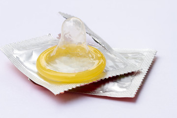 Condom on white background