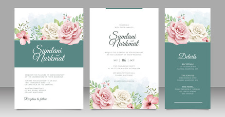 Fototapeta na wymiar Wedding invitation card with beautiful roses