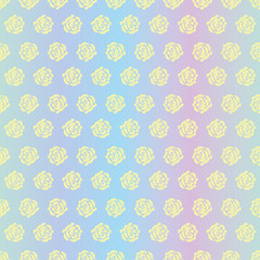 A seamless vector pattern with rose flowre silhouettes on a rainbow gradient background. Girly srace print design. Great or backgrounds, cards, wrapping paper and fabrics.