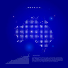 Australia illuminated map with glowing dots. Dark blue space background. Vector illustration