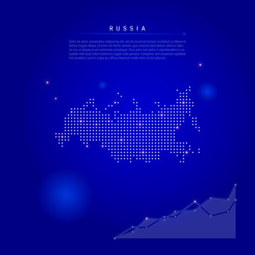 Russia Illuminated Map With Glowing Dots. Dark Blue Space Background. Vector Illustration