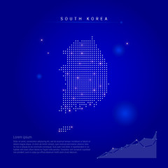 South Korea illuminated map with glowing dots. Dark blue space background. Vector illustration