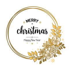 Template merry christmas and happy new year, with circle shape design of leaf floral frame. Vector