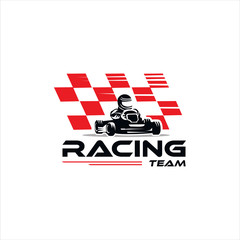 Karting race symbol logo emblem template vector image . Go kart logo Vector . Kart driver sport logo icon.Man drive kart in helmet background design - obrazy, fototapety, plakaty