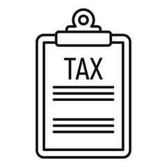 Tax clipboard icon. Outline tax clipboard vector icon for web design isolated on white background