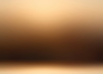 Golden brown 3d blurred background. Room illustration. Empty abstract wall and floor. Studio interior. Light and shade pattern.