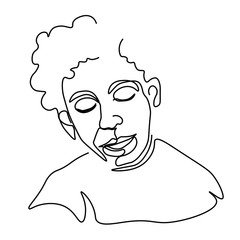 Continuous one line sketch portrait of man with curly hair