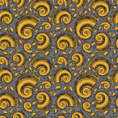 Endless background. The bottom of the ancient sea. Ammonites