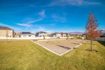 Kids playground on a housing development near sunset