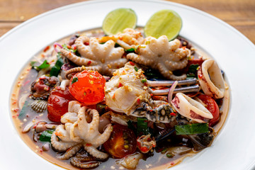 Thai food, spicy mixed seafood salad,Thai spicy food recipe,Spicy seafood,Yum Spicy seafood
