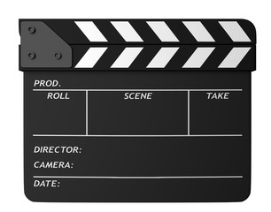 Obraz premium Closed black clapper board isolated on white