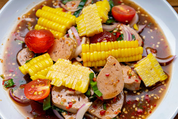 Thai pork sausage salad, Spicy Vietnamese Pork Sausage Salad (Yum Moo Yor)