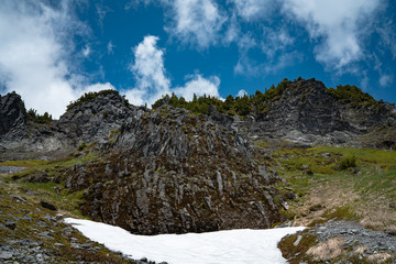 Mountains and blue sky landscape.