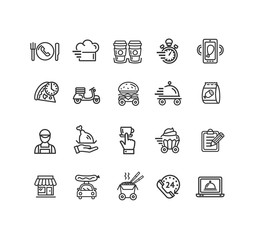 Food Delivery Service Sign Black Thin Line Icon Set. Vector