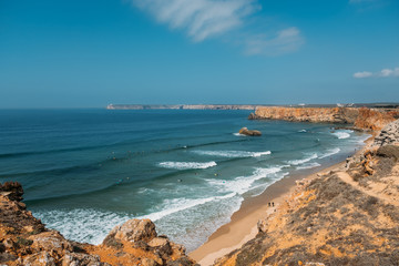 Ocean waves. Scenic bay and rocks