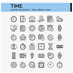 Time Icons Set. UI Pixel Perfect Well-crafted Vector Thin Line Icons. The illustrations are a vector.