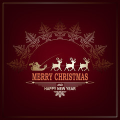 Christmas dark red composition with Santa Claus in a sleigh rides on deer