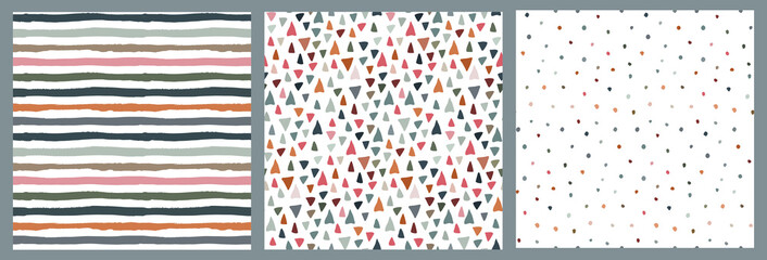 Materiał do szycia Set of hand drawn seamless patterns. Endless vector backgrounds of simple primitive textures