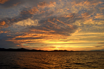 Amazing sunset (sunrise) at sea in Zadar (Croatia)