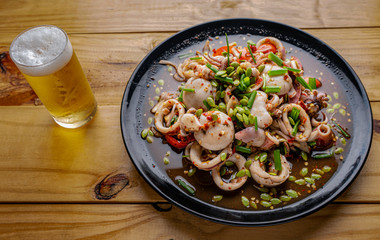 Yum, Spicy Thai Squid Salad,Thai style salad used as an hors d'oeuvres, Thai food, Octopus Spicy ,Yum pickled with fermented water