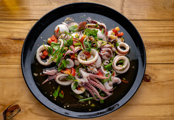Yum, Spicy Thai Squid Salad,Thai style salad used as an hors d'oeuvres, Thai food, Octopus Spicy , (No fermented fish)