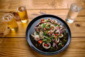 Yum, Spicy Thai Squid Salad,Thai style salad used as an hors d'oeuvres, Thai food, Octopus Spicy , (No fermented fish)