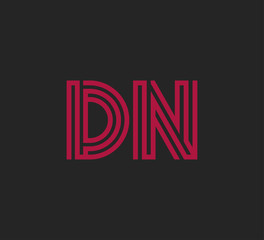 Fototapeta na wymiar Initial two letter red line shape logo on black vector DN